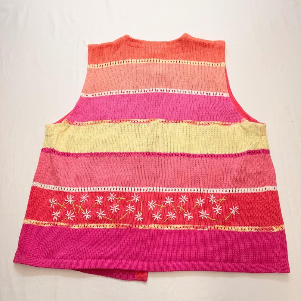 Susan Bristol VTG 1999 L Floral Embroidered Linen Blend Knit Vest Pink SB164 - Picture 2 of 13